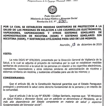 Resolución del MSP y Bs sobre Uso del Cigarrillo Electrónico