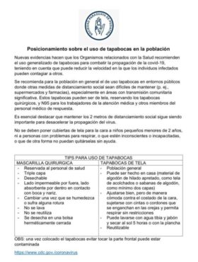 Posicionamiento sobre el uso del tapabocas en la población