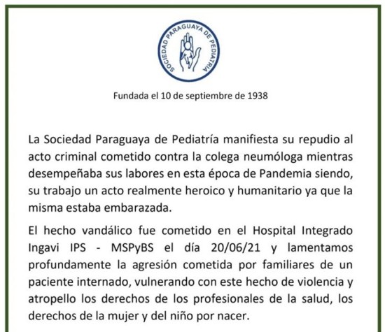 La Sociedad Paraguaya de Pediatria Manifiesta.