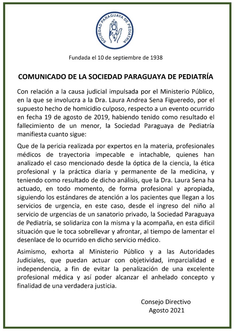 Comunicado de la SPP. Caso Dra. Sena Figueredo