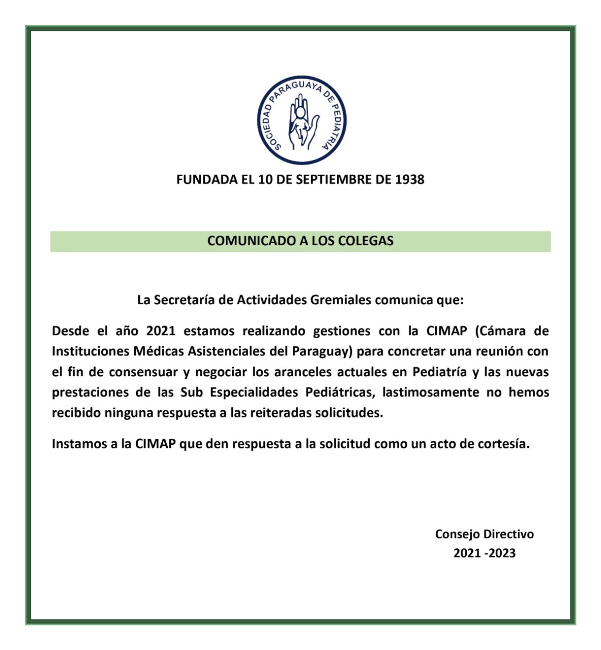 Comunicado a los Colegas