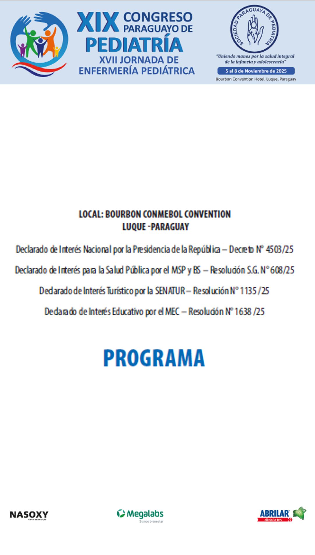 Programa XIX Congreso Paraguayo de Pediatría