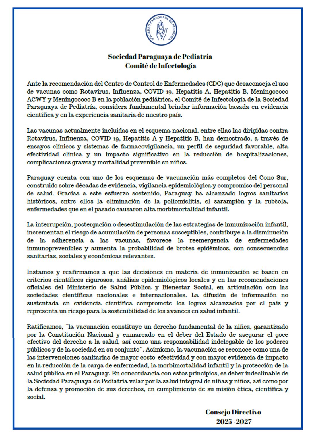 Comunicado del Comité de Infectología de la SPP